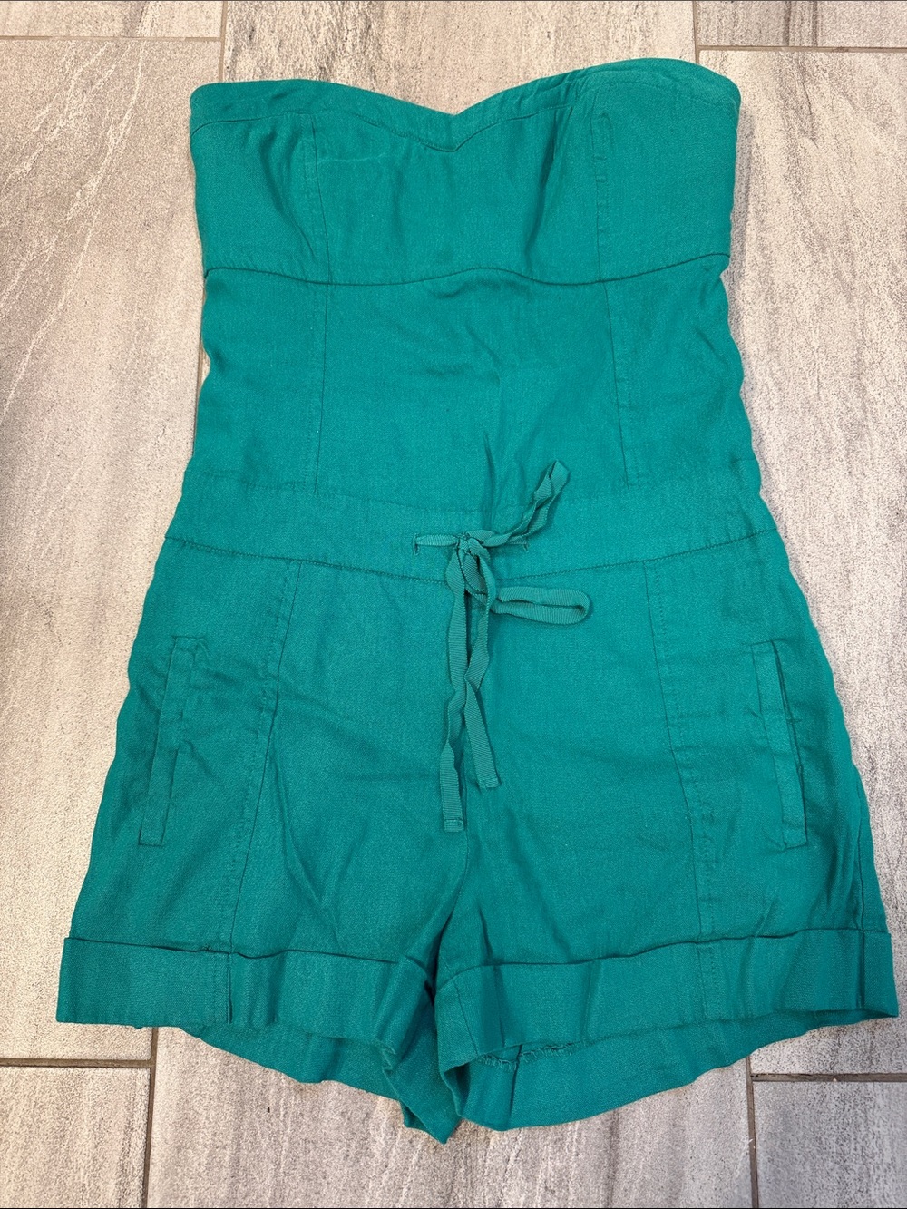 Bebé Strapless Teal One-Piece Romper
